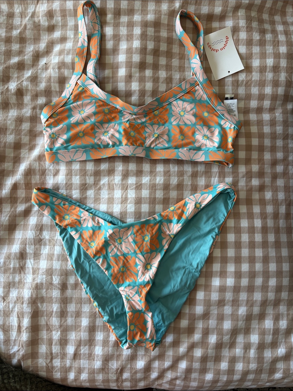 Dippin' Daisy's Floral Bikini Set in Orange, Blue & White